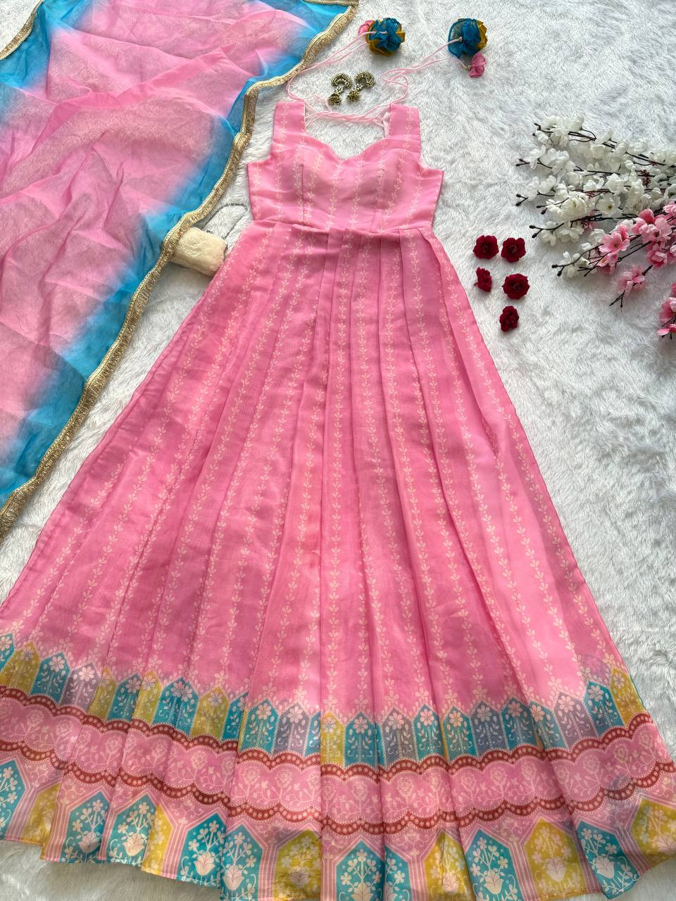 * Anarkali Gown * - pure Jimmy organza silk digital printed padded gown
